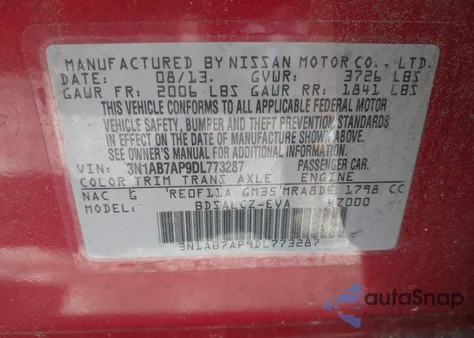 2013 Nissan Sentra S из США, поврежденный, VIN 3N1AB7AP9DL773287